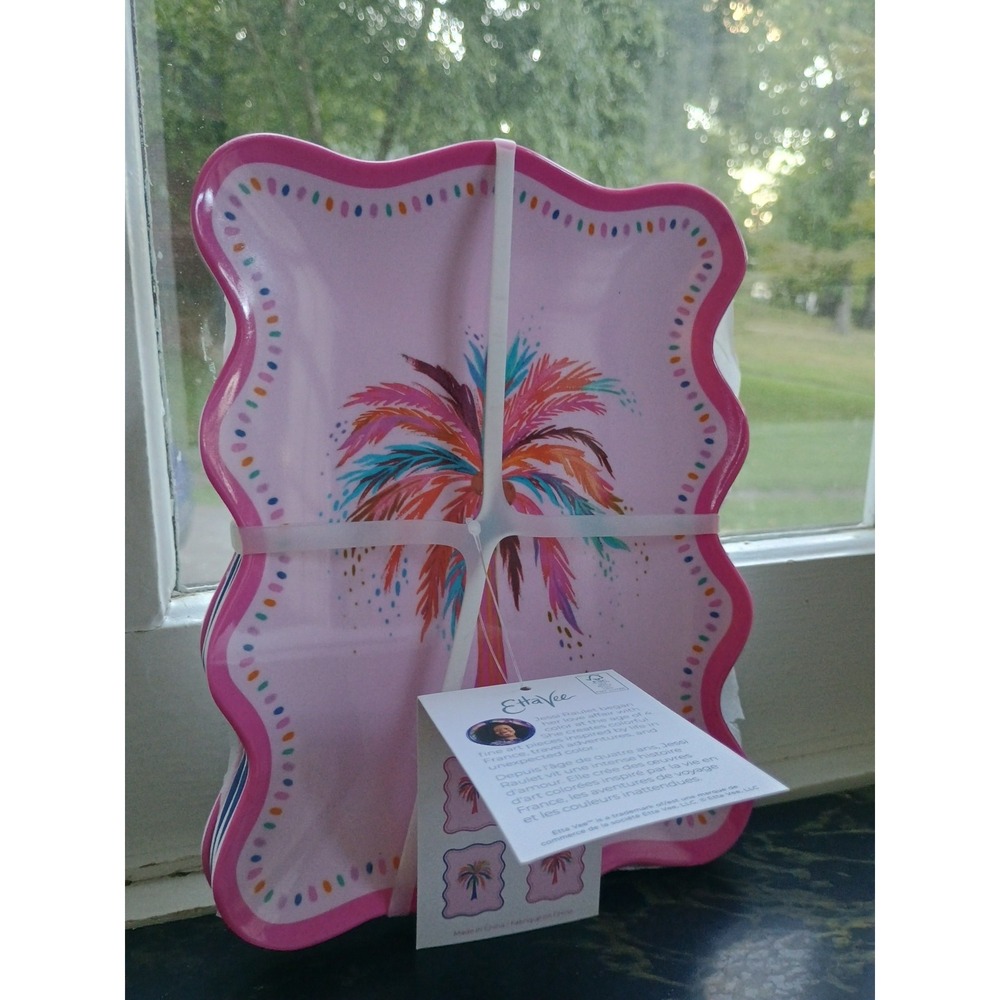 NWT Etta Vee‎ Pink Floral Tree Melamine Appetizer Plates Set of 4 Scalloped